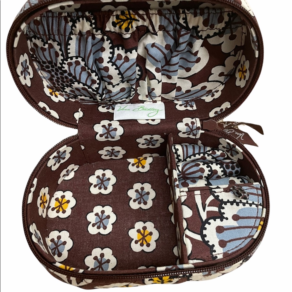Vera Bradley Travel Jewelry Box Case Brown Blue